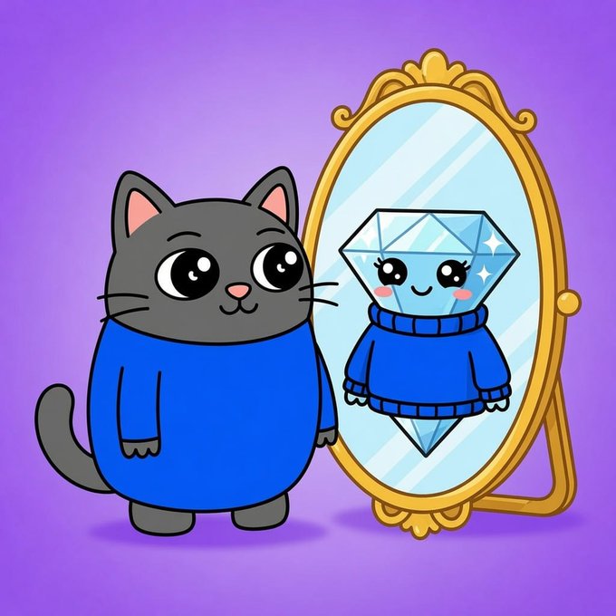 Smol Cat seeing a diamond in the mirror