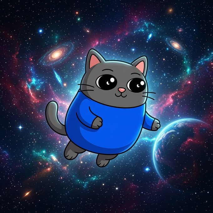 Smol Cat floating in space above Earth